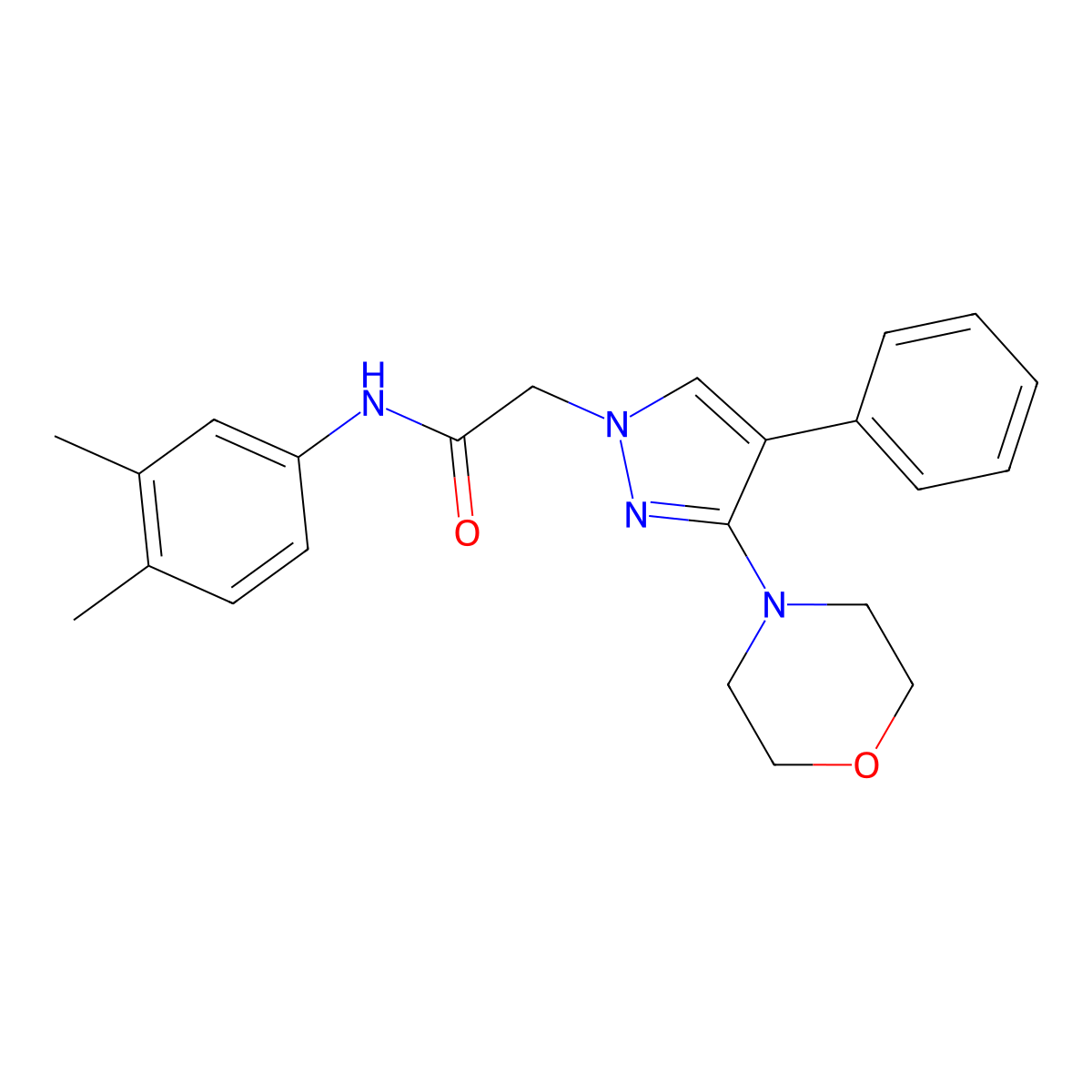 N-(3,4-dimethylphenyl)-2-(3-morpholino-4-phenyl-1H-pyrazol-1-yl)acetamide molecular structure, CAS 1286703-29-4