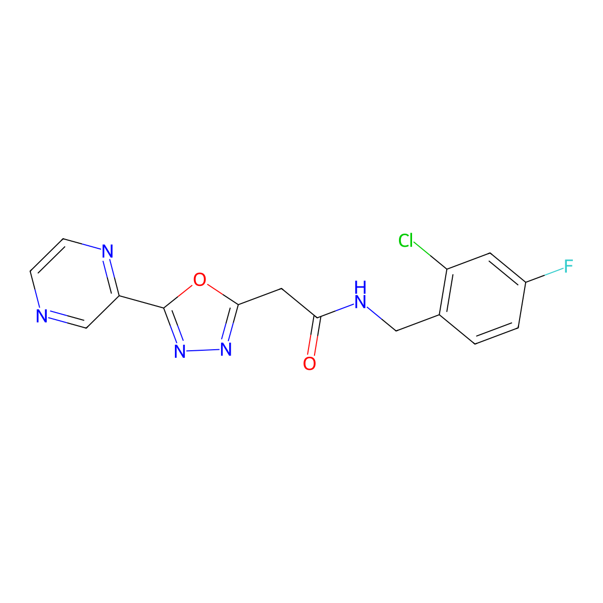 N-[(2-chloro-4-fluorophenyl)methyl]-2-[5-(pyrazin-2-yl)-1,3,4-oxadiazol-2-yl]acetamide molecular structure, CAS 1286703-30-7