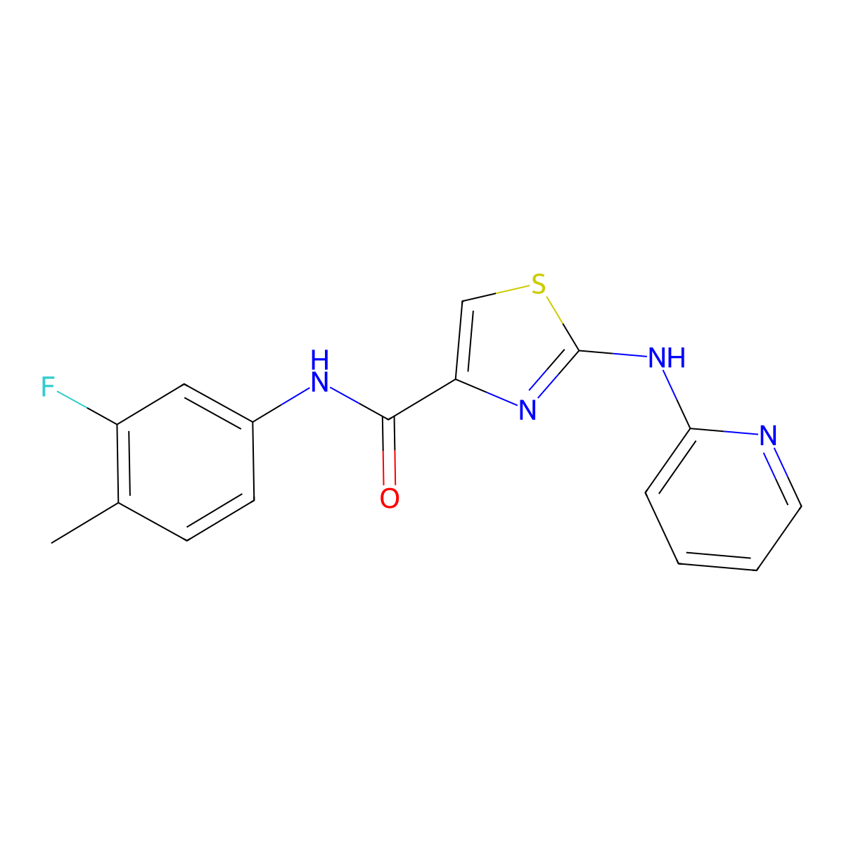 N-(3-fluoro-4-methylphenyl)-2-(pyridin-2-ylamino)thiazole-4-carboxamide molecular structure, CAS 1286703-31-8