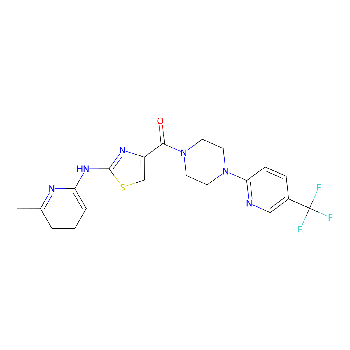 6-methyl-N-(4-{4-[5-(trifluoromethyl)pyridin-2-yl]piperazine-1-carbonyl}-1,3-thiazol-2-yl)pyridin-2-amine molecular structure, CAS 1286703-40-9
