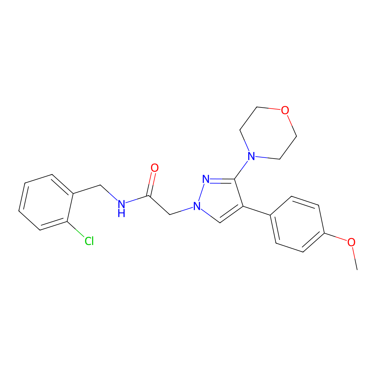 N-(2-chlorobenzyl)-2-(4-(4-methoxyphenyl)-3-morpholino-1H-pyrazol-1-yl)acetamide molecular structure, CAS 1286703-41-0