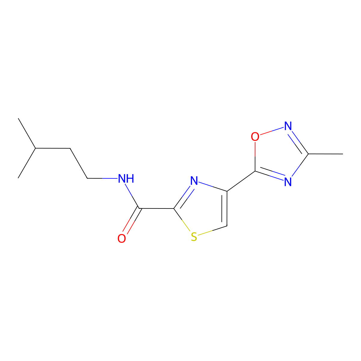 N~2~-isopentyl-4-(3-methyl-1,2,4-oxadiazol-5-yl)-1,3-thiazole-2-carboxamide molecular structure, CAS 1286703-45-4