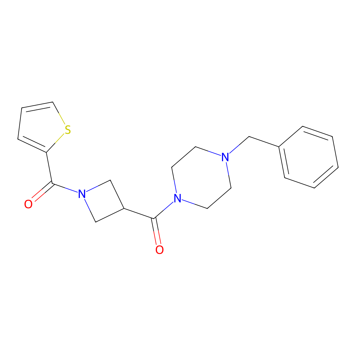 (4-Benzylpiperazin-1-yl)(1-(thiophene-2-carbonyl)azetidin-3-yl)methanone molecular structure, CAS 1286703-48-7