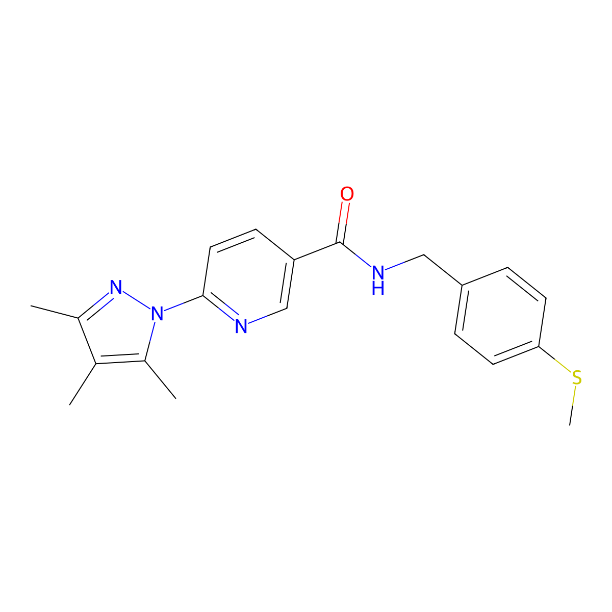 N-(4-(methylthio)benzyl)-6-(3,4,5-trimethyl-1H-pyrazol-1-yl)nicotinamide molecular structure, CAS 1286703-52-3