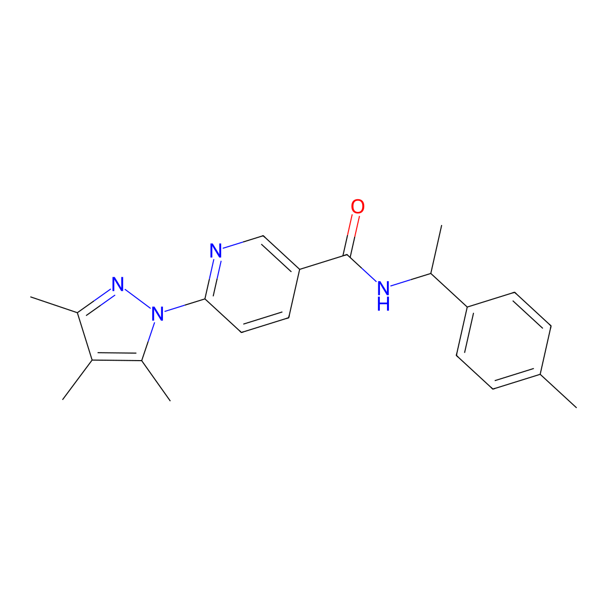 N-(1-(p-tolyl)ethyl)-6-(3,4,5-trimethyl-1H-pyrazol-1-yl)nicotinamide molecular structure, CAS 1286703-54-5