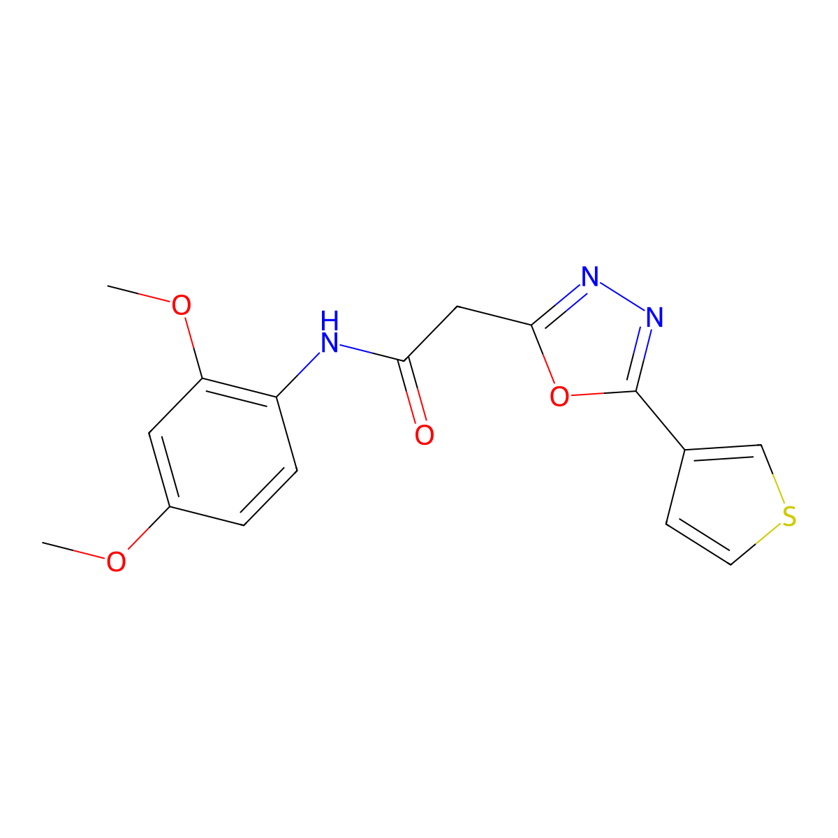 N-(2,4-dimethoxyphenyl)-2-[5-(thiophen-3-yl)-1,3,4-oxadiazol-2-yl]acetamide molecular structure, CAS 1286703-56-7