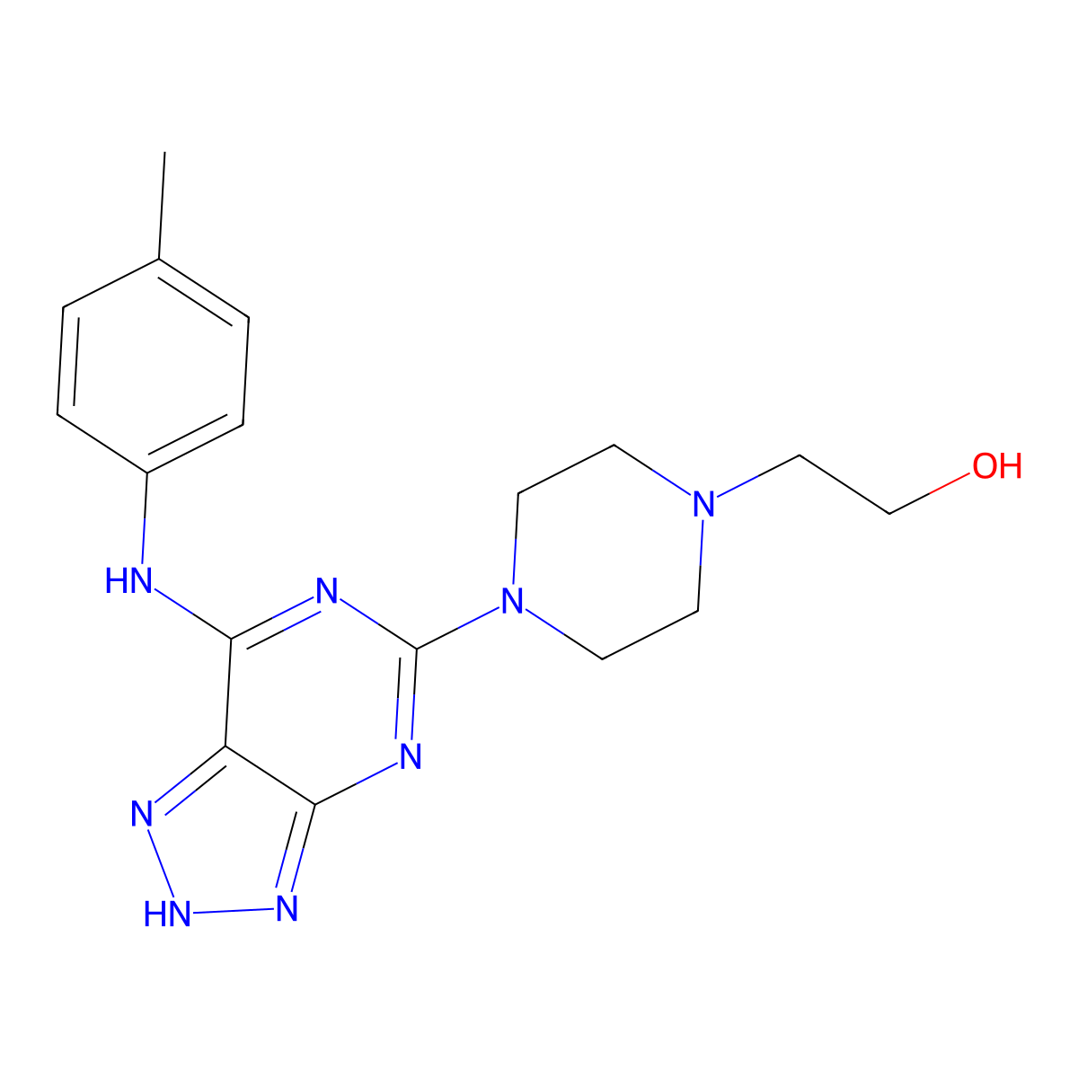 2-(4-(7-(p-tolylamino)-3H-[1,2,3]triazolo[4,5-d]pyrimidin-5-yl)piperazin-1-yl)ethanol molecular structure, CAS 1286703-57-8