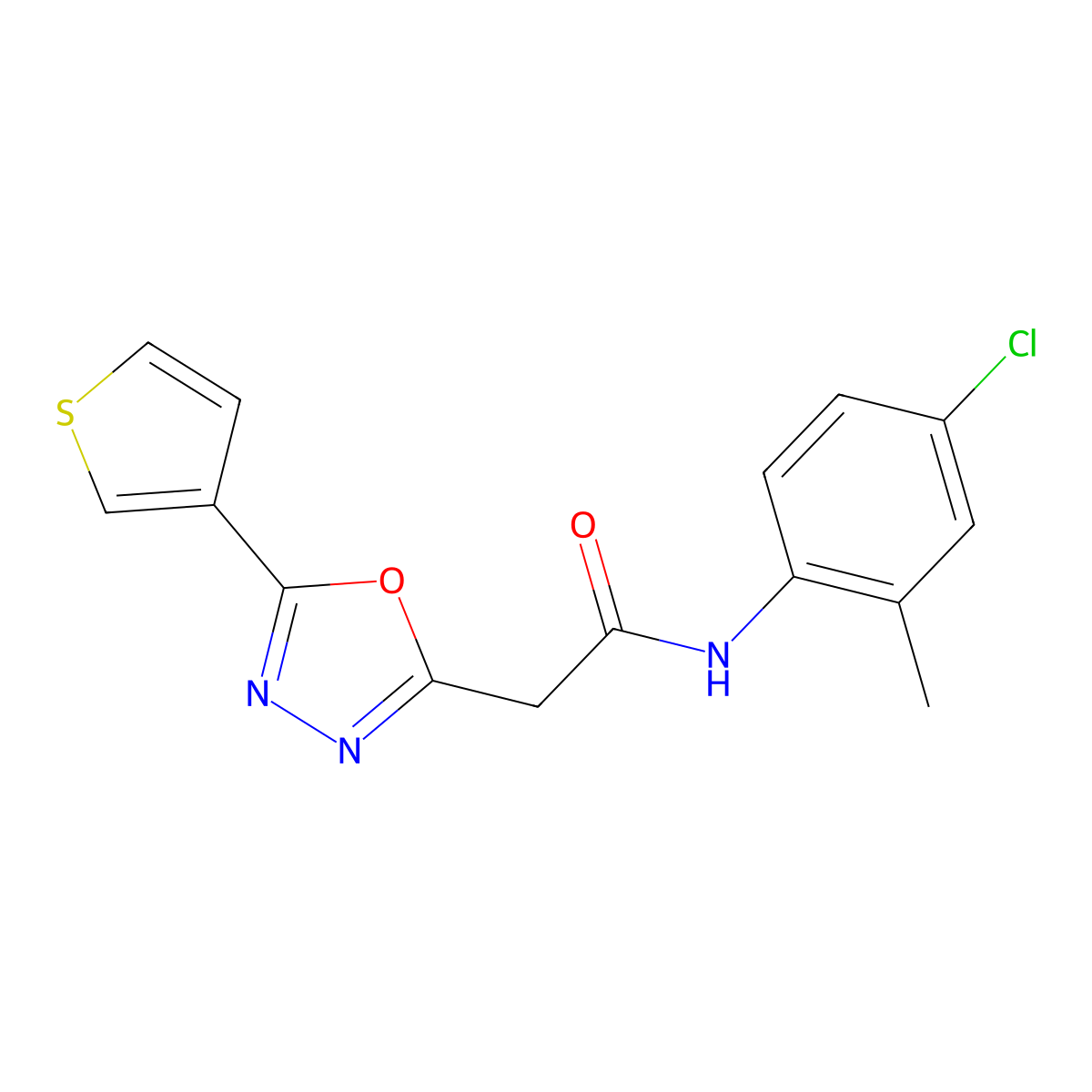 N-(4-chloro-2-methylphenyl)-2-[5-(thiophen-3-yl)-1,3,4-oxadiazol-2-yl]acetamide molecular structure, CAS 1286703-58-9