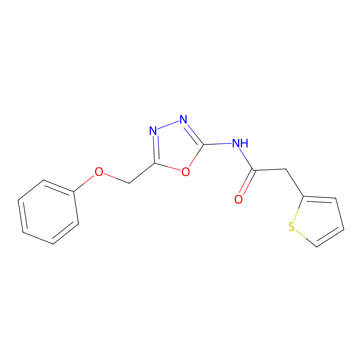 N-(5-(phenoxymethyl)-1,3,4-oxadiazol-2-yl)-2-(thiophen-2-yl)acetamide molecular structure, CAS 1286703-66-9