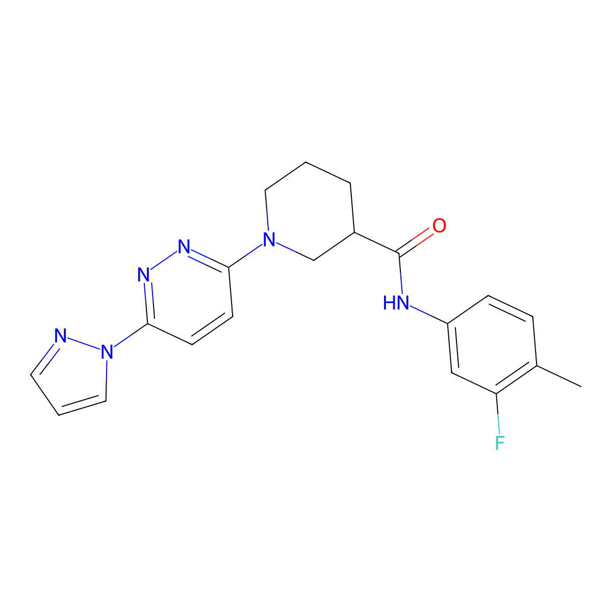 1-(6-(1H-pyrazol-1-yl)pyridazin-3-yl)-N-(3-fluoro-4-methylphenyl)piperidine-3-carboxamide molecular structure, CAS 1286703-71-6