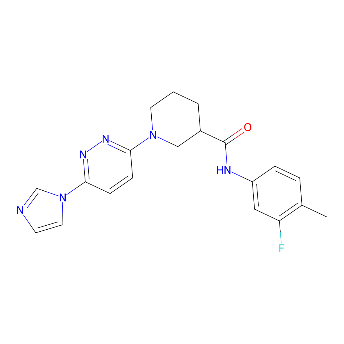 1-(6-(1H-imidazol-1-yl)pyridazin-3-yl)-N-(3-fluoro-4-methylphenyl)piperidine-3-carboxamide molecular structure, CAS 1286703-73-8