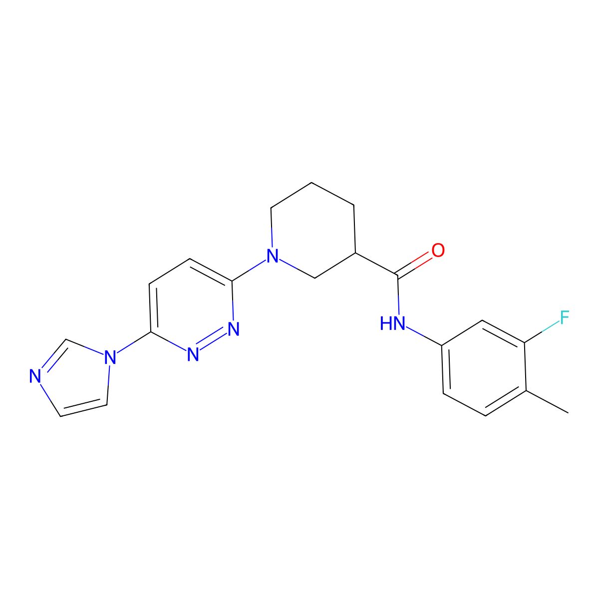 1-(6-(1H-imidazol-1-yl)pyridazin-3-yl)-N-(3-fluoro-4-methylphenyl)piperidine-3-carboxamide molecular structure, CAS 1286703-73-8