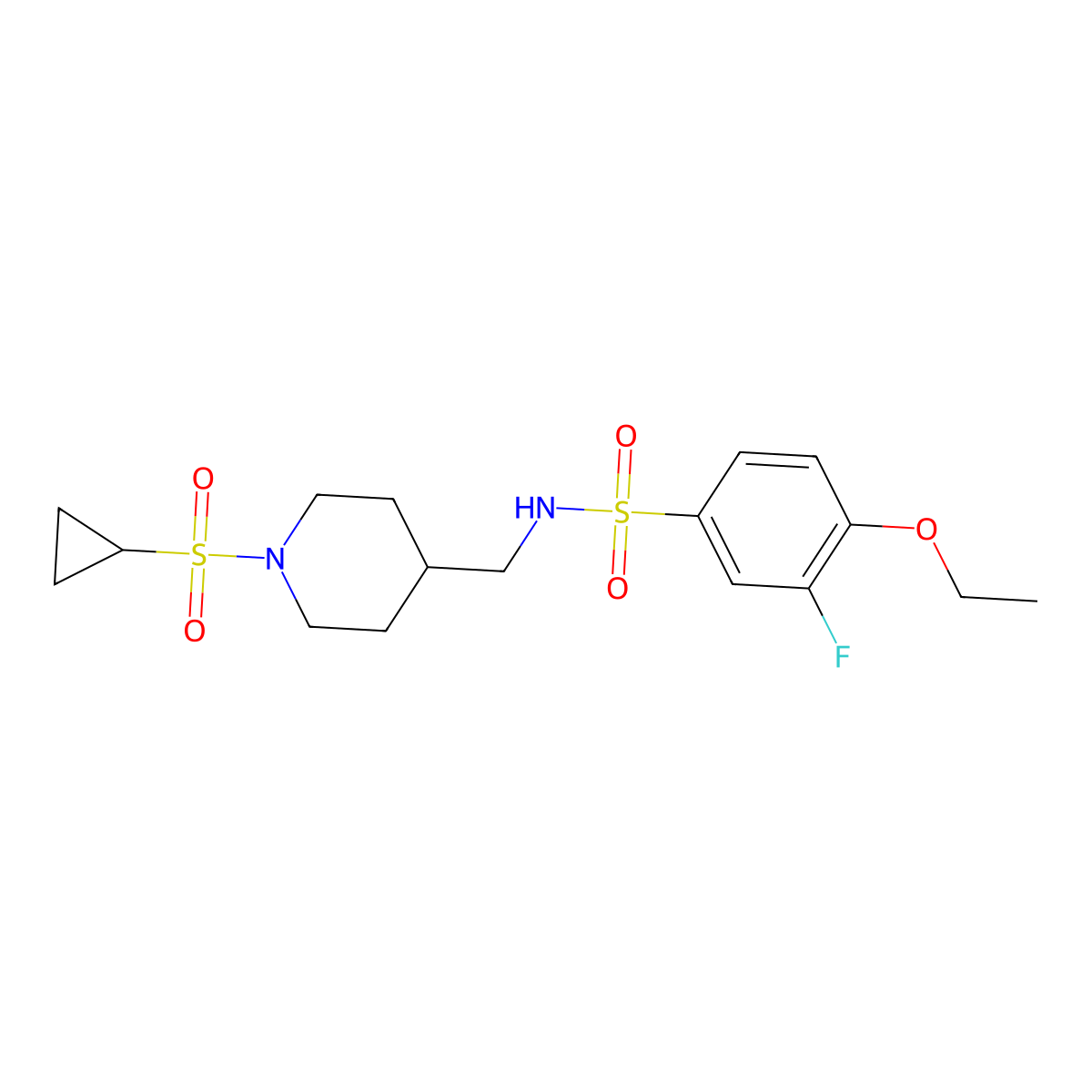 N-((1-(cyclopropylsulfonyl)piperidin-4-yl)methyl)-4-ethoxy-3-fluorobenzenesulfonamide molecular structure, CAS 1286703-74-9