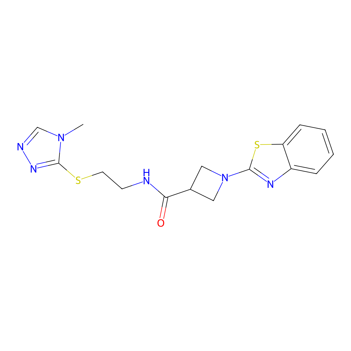 1-(benzo[d]thiazol-2-yl)-N-(2-((4-methyl-4H-1,2,4-triazol-3-yl)thio)ethyl)azetidine-3-carboxamide molecular structure, CAS 1286703-81-8