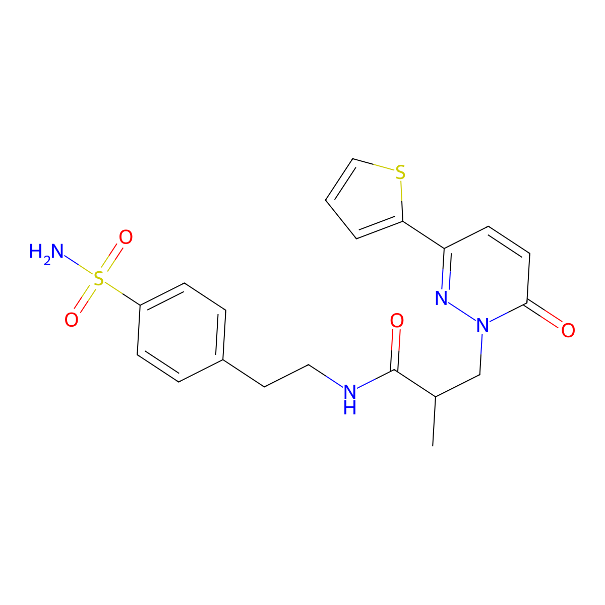 2-methyl-3-(6-oxo-3-(thiophen-2-yl)pyridazin-1(6H)-yl)-N-(4-sulfamoylphenethyl)propanamide molecular structure, CAS 1286703-85-2