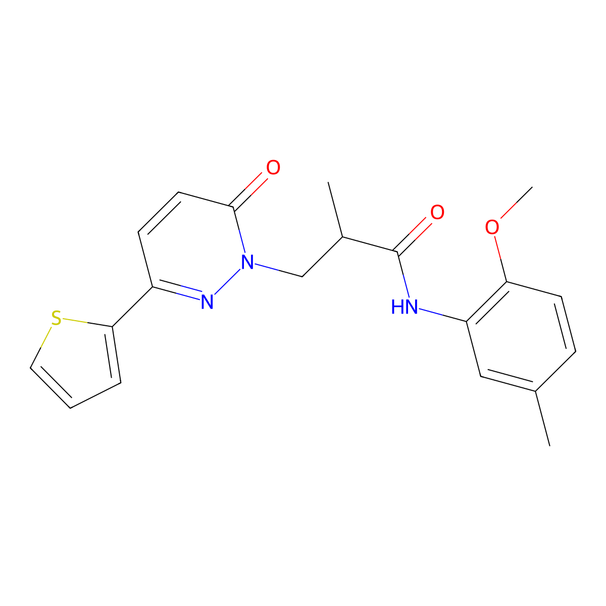 N-(2-methoxy-5-methylphenyl)-2-methyl-3-(6-oxo-3-(thiophen-2-yl)pyridazin-1(6H)-yl)propanamide molecular structure, CAS 1286703-87-4