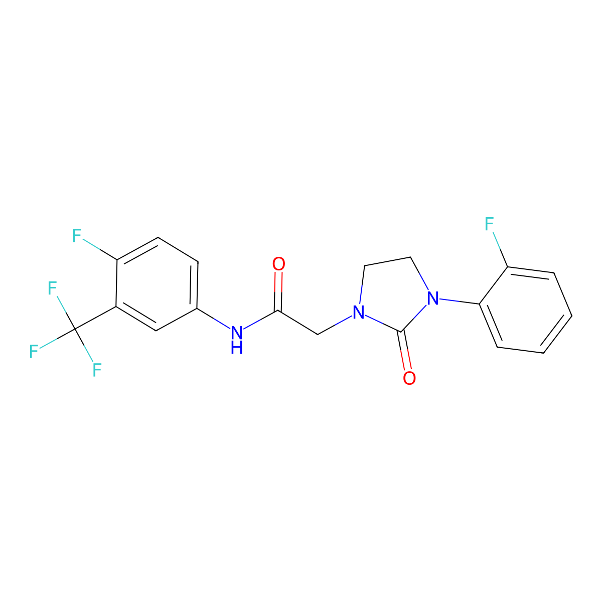 N-(4-fluoro-3-(trifluoromethyl)phenyl)-2-(3-(2-fluorophenyl)-2-oxoimidazolidin-1-yl)acetamide molecular structure, CAS 1286703-90-9