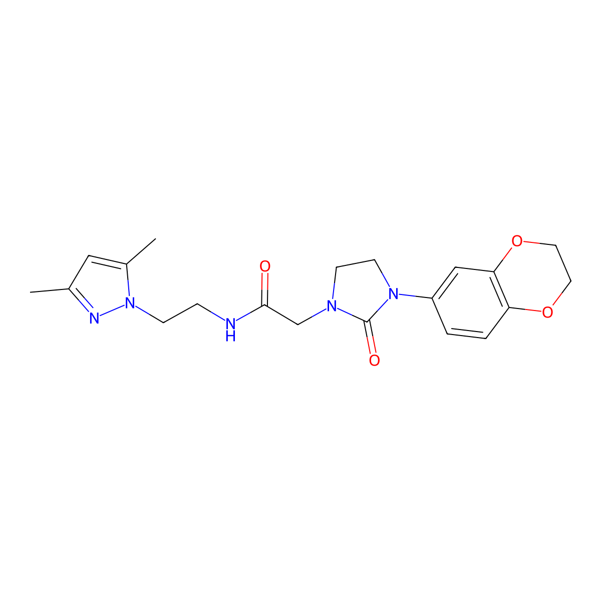 2-(3-(2,3-dihydrobenzo[b][1,4]dioxin-6-yl)-2-oxoimidazolidin-1-yl)-N-(2-(3,5-dimethyl-1H-pyrazol-1-yl)ethyl)acetamide molecular structure, CAS 1286703-95-4