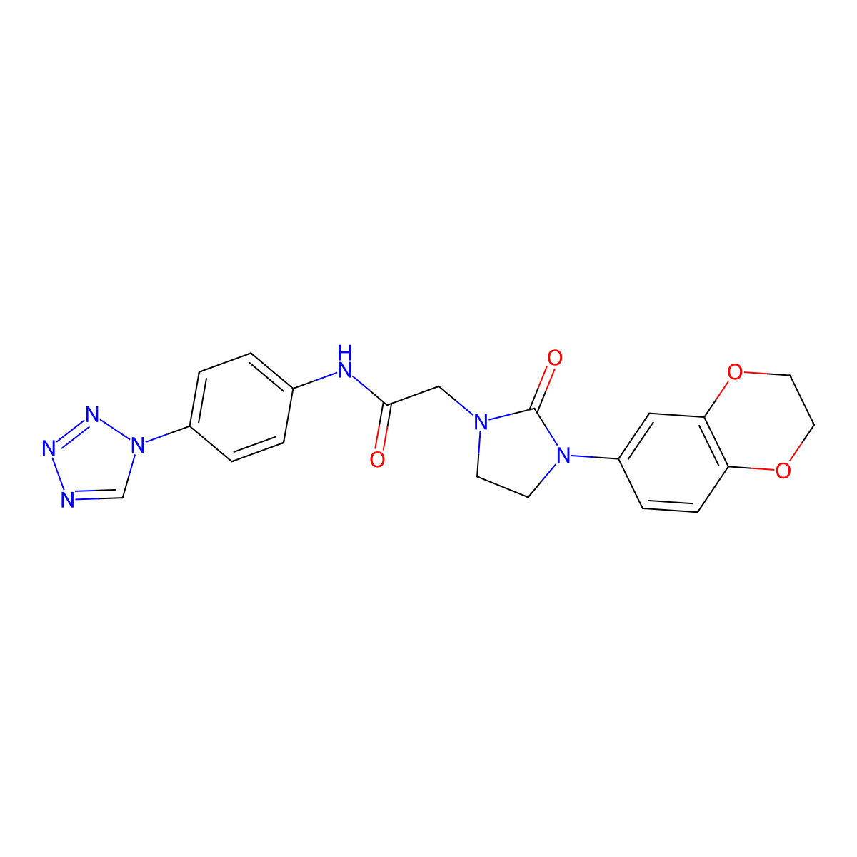 N-(4-(1H-tetrazol-1-yl)phenyl)-2-(3-(2,3-dihydrobenzo[b][1,4]dioxin-6-yl)-2-oxoimidazolidin-1-yl)acetamide molecular structure, CAS 1286703-96-5