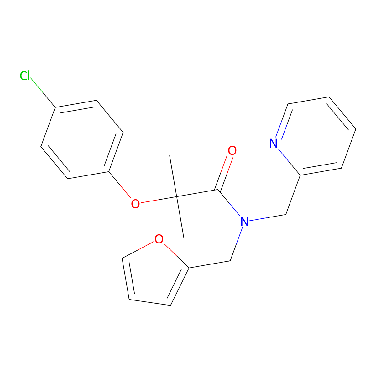 2-(4-chlorophenoxy)-N-(furan-2-ylmethyl)-2-methyl-N-(pyridin-2-ylmethyl)propanamide molecular structure, CAS 1286703-97-6