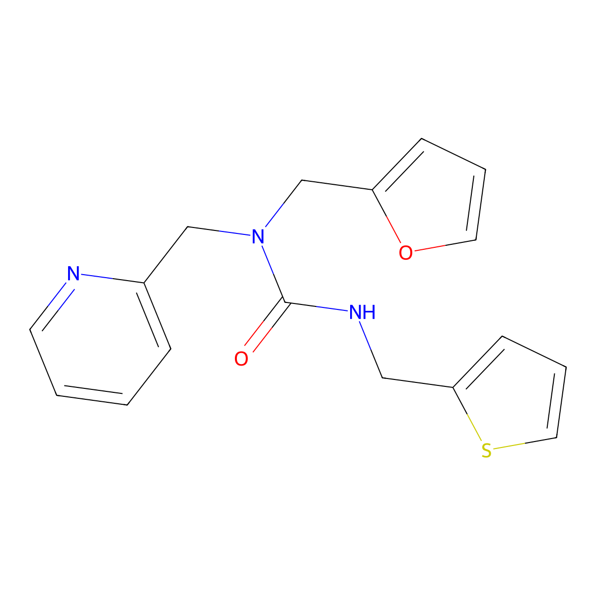 1-(Furan-2-ylmethyl)-1-(pyridin-2-ylmethyl)-3-(thiophen-2-ylmethyl)urea molecular structure, CAS 1286703-99-8