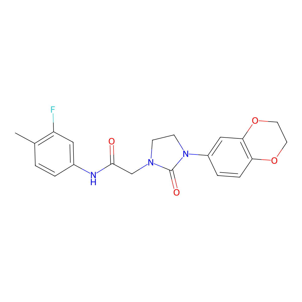2-(3-(2,3-dihydrobenzo[b][1,4]dioxin-6-yl)-2-oxoimidazolidin-1-yl)-N-(3-fluoro-4-methylphenyl)acetamide molecular structure, CAS 1286704-22-0