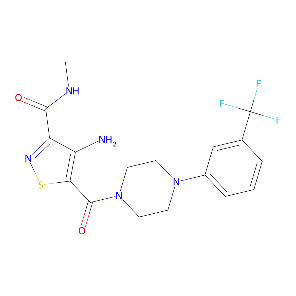 4-amino-N-methyl-5-(4-(3-(trifluoromethyl)phenyl)piperazine-1-carbonyl)isothiazole-3-carboxamide molecular structure, CAS 1286704-33-3