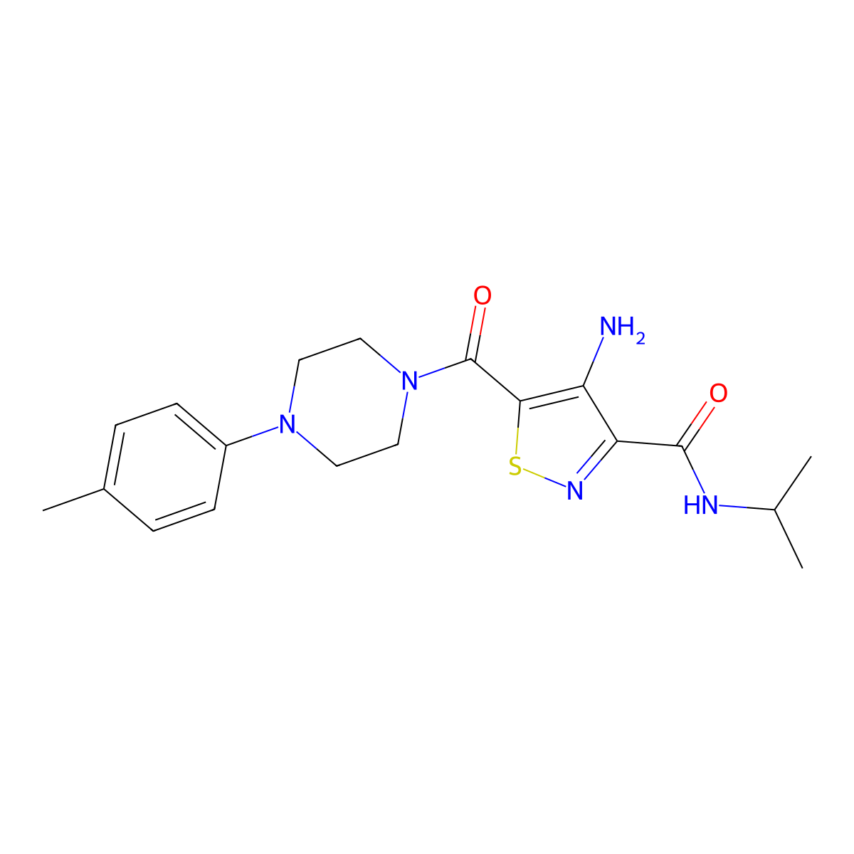 4-amino-5-[4-(4-methylphenyl)piperazine-1-carbonyl]-N-(propan-2-yl)-1,2-thiazole-3-carboxamide molecular structure, CAS 1286704-37-7