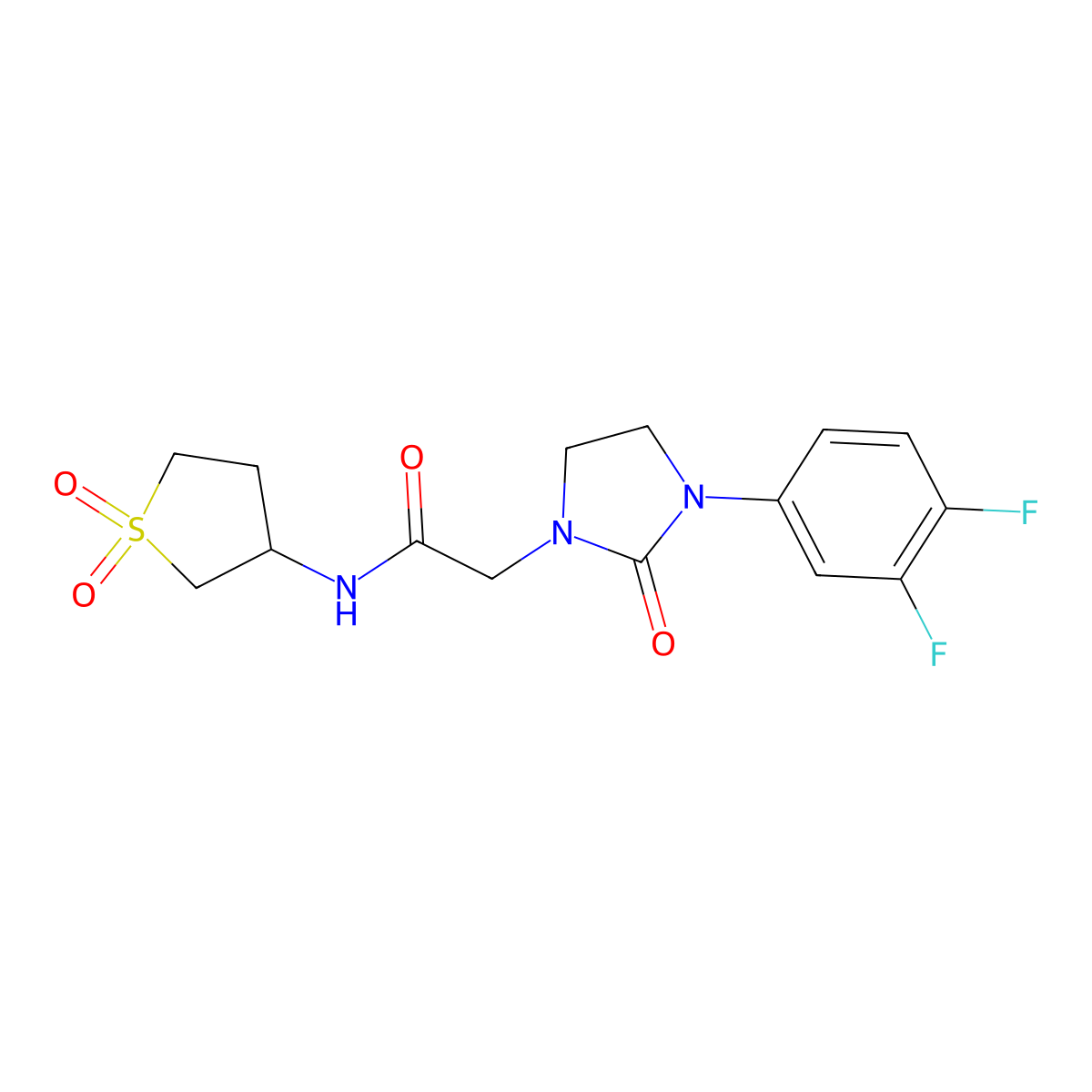 2-(3-(3,4-difluorophenyl)-2-oxoimidazolidin-1-yl)-N-(1,1-dioxidotetrahydrothiophen-3-yl)acetamide molecular structure, CAS 1286704-49-1