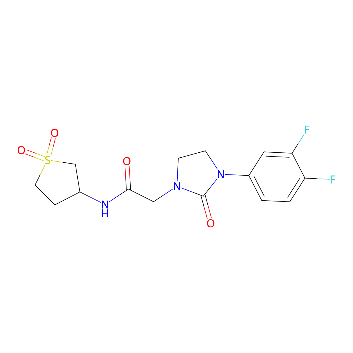 2-(3-(3,4-difluorophenyl)-2-oxoimidazolidin-1-yl)-N-(1,1-dioxidotetrahydrothiophen-3-yl)acetamide molecular structure, CAS 1286704-49-1