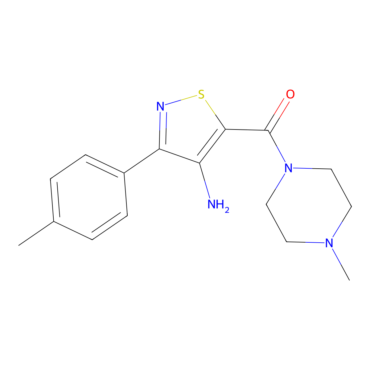 (4-Amino-3-(p-tolyl)isothiazol-5-yl)(4-methylpiperazin-1-yl)methanone molecular structure, CAS 1286704-63-9