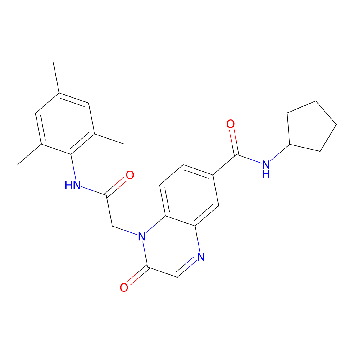 N-cyclopentyl-1-(2-(mesitylamino)-2-oxoethyl)-2-oxo-1,2-dihydroquinoxaline-6-carboxamide molecular structure, CAS 1286704-67-3