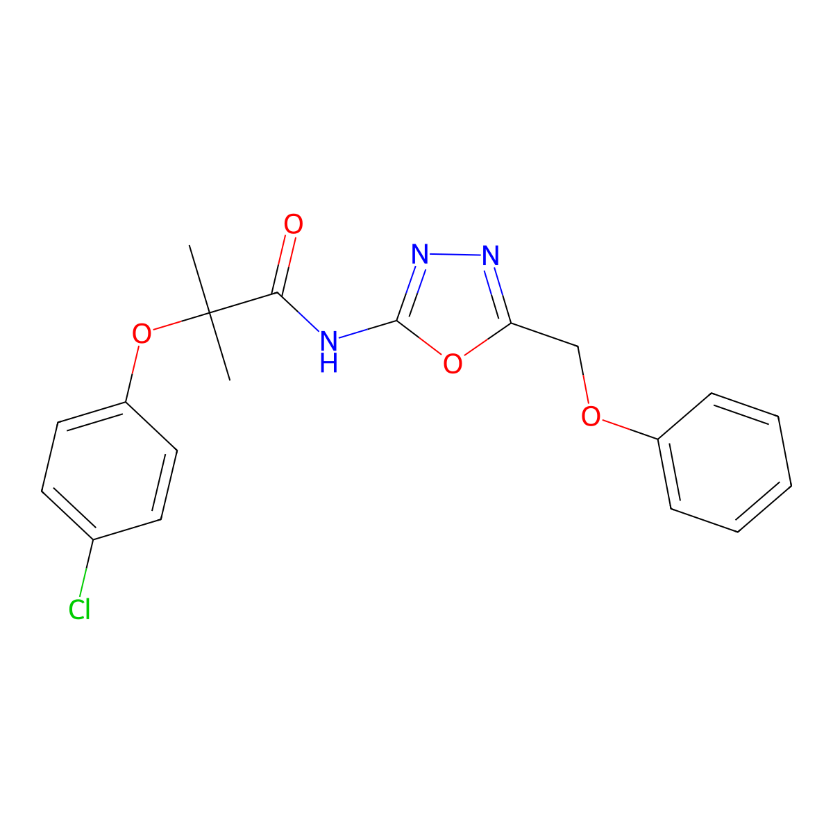2-(4-chlorophenoxy)-2-methyl-N-[5-(phenoxymethyl)-1,3,4-oxadiazol-2-yl]propanamide molecular structure, CAS 1286704-70-8
