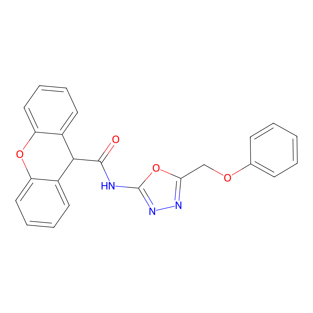 N-[5-(phenoxymethyl)-1,3,4-oxadiazol-2-yl]-9H-xanthene-9-carboxamide molecular structure, CAS 1286704-71-9