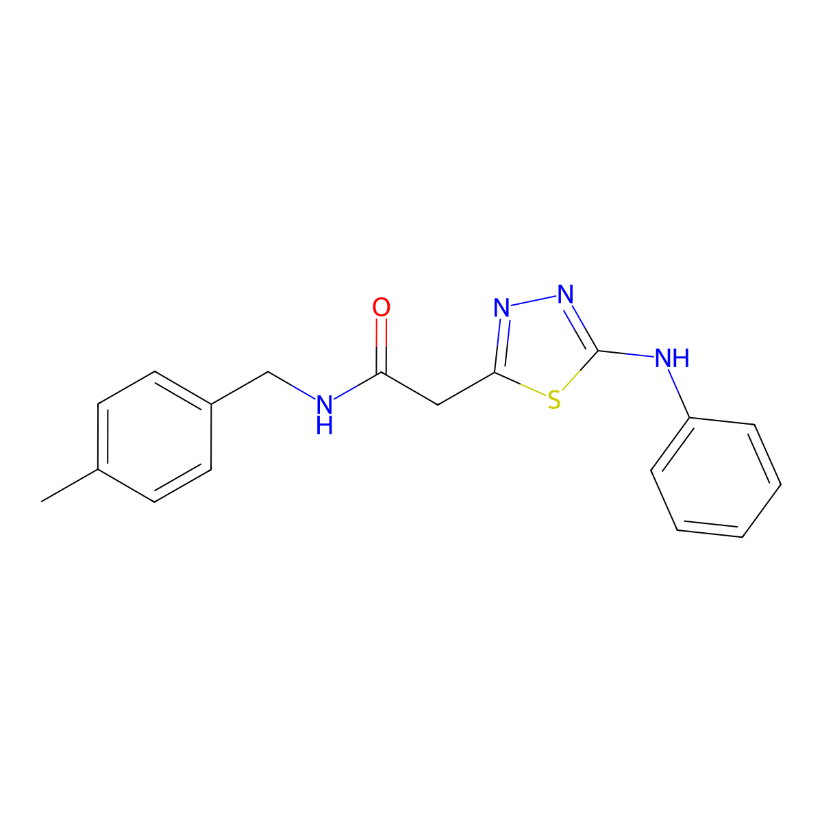 N-(4-methylbenzyl)-2-(5-(phenylamino)-1,3,4-thiadiazol-2-yl)acetamide molecular structure, CAS 1286704-72-0