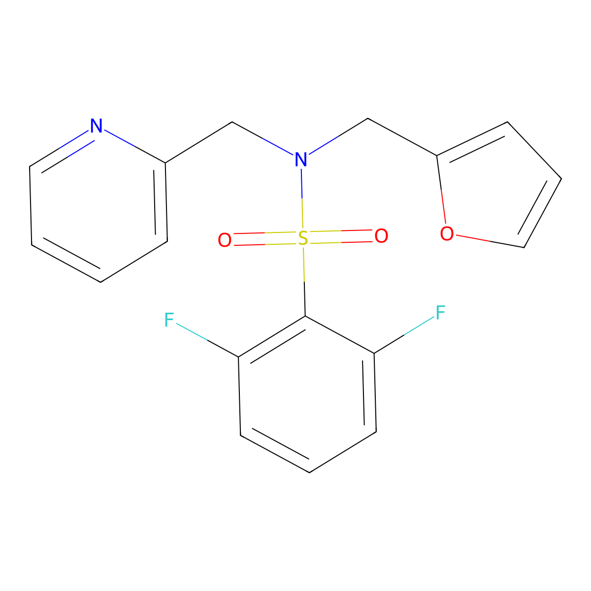 2,6-difluoro-N-(furan-2-ylmethyl)-N-(pyridin-2-ylmethyl)benzenesulfonamide molecular structure, CAS 1286704-84-4