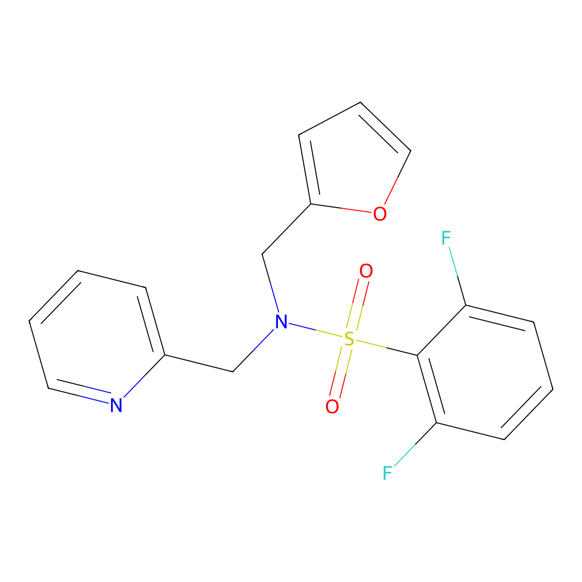 2,6-difluoro-N-(furan-2-ylmethyl)-N-(pyridin-2-ylmethyl)benzenesulfonamide molecular structure, CAS 1286704-84-4