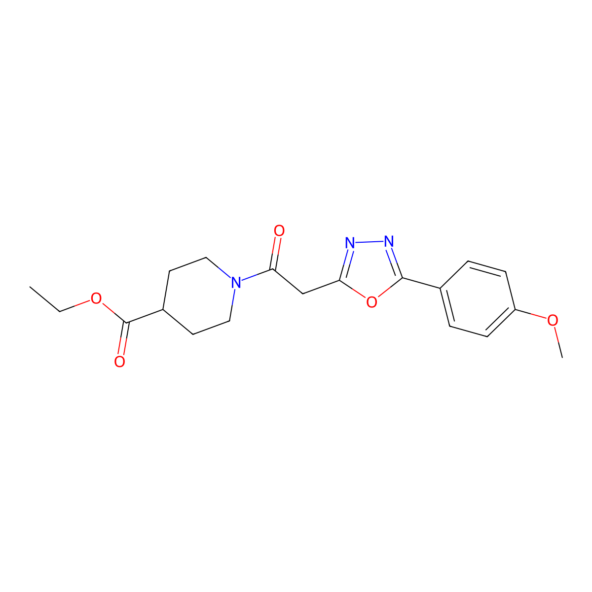 Ethyl 1-(2-(5-(4-methoxyphenyl)-1,3,4-oxadiazol-2-yl)acetyl)piperidine-4-carboxylate molecular structure, CAS 1286704-85-5