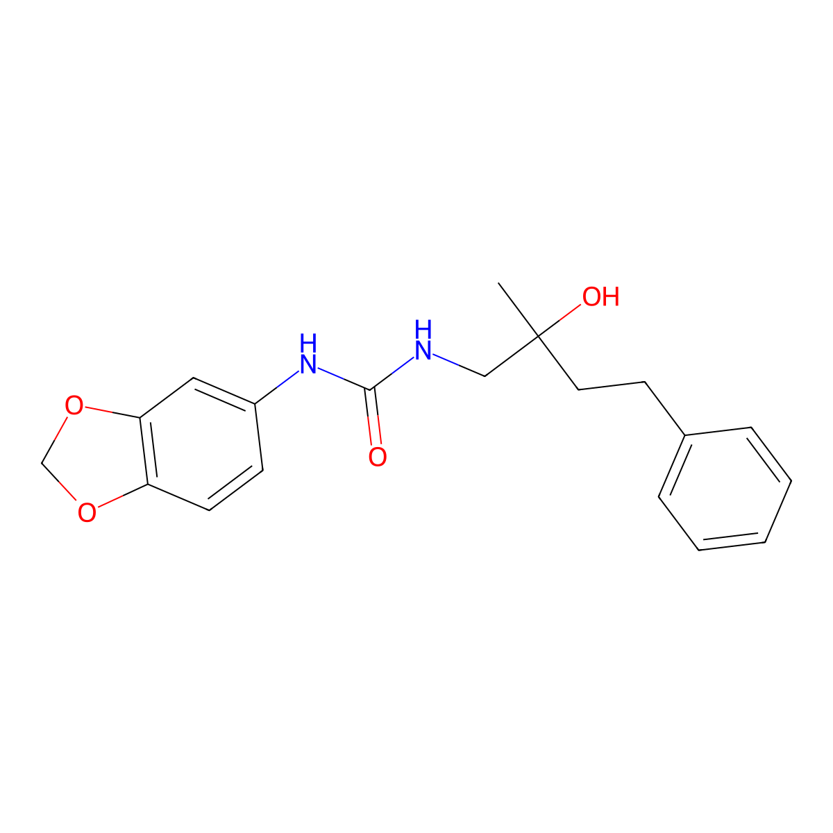 1-(Benzo[d][1,3]dioxol-5-yl)-3-(2-hydroxy-2-methyl-4-phenylbutyl)urea molecular structure, CAS 1286704-89-9