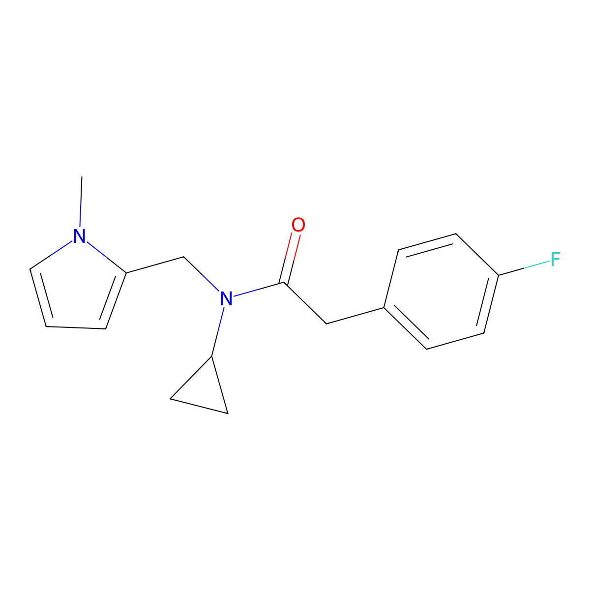 N-cyclopropyl-2-(4-fluorophenyl)-N-((1-methyl-1H-pyrrol-2-yl)methyl)acetamide molecular structure, CAS 1286704-92-4