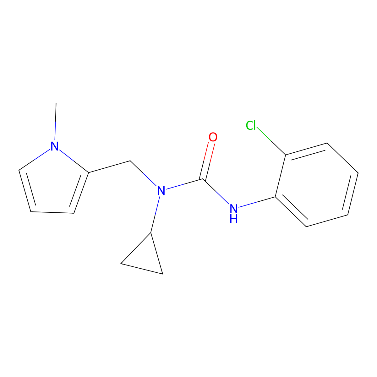 3-(2-chlorophenyl)-1-cyclopropyl-1-((1-methyl-1H-pyrrol-2-yl)methyl)urea molecular structure, CAS 1286705-06-3