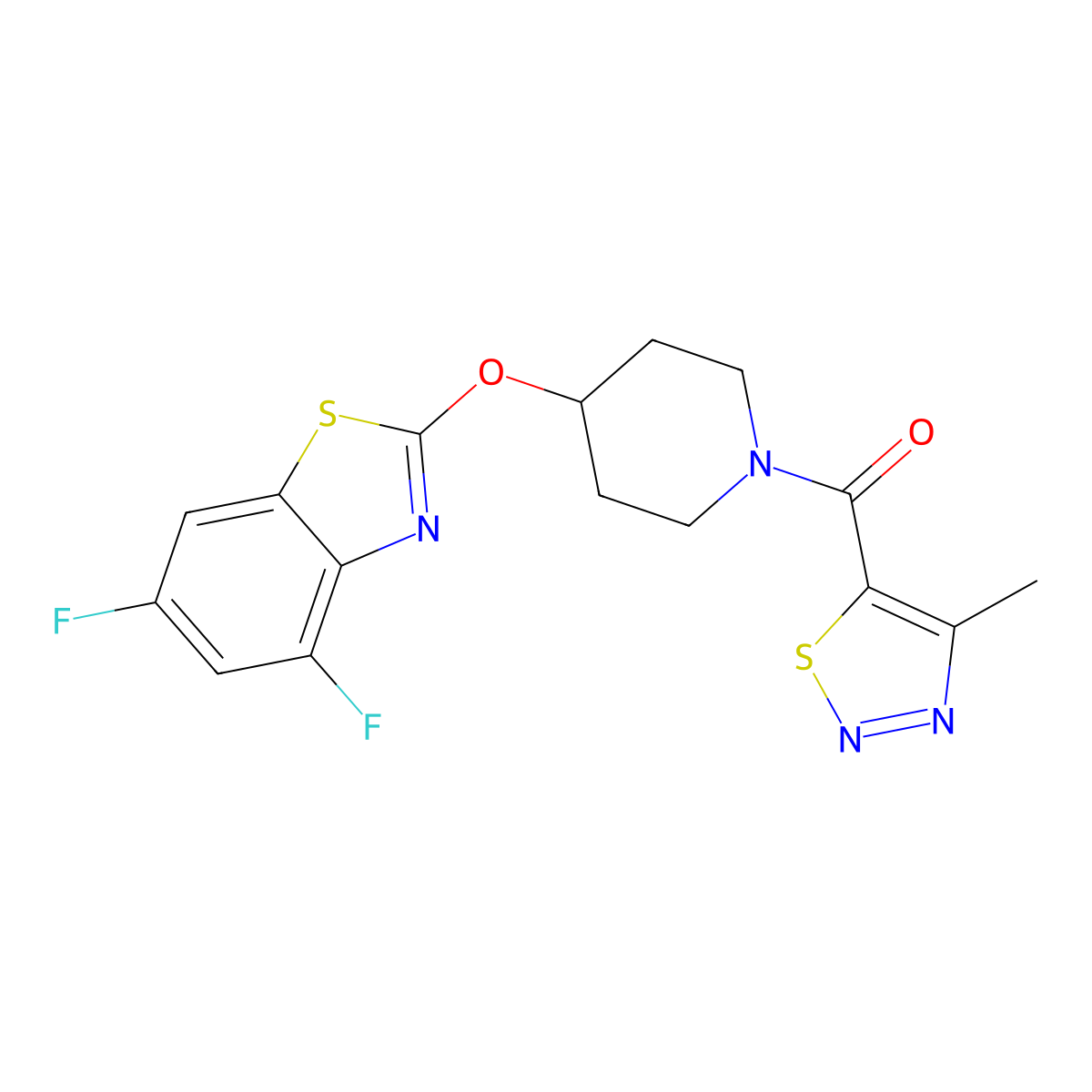 (4-((4,6-Difluorobenzo[d]thiazol-2-yl)oxy)piperidin-1-yl)(4-methyl-1,2,3-thiadiazol-5-yl)methanone molecular structure, CAS 1286705-24-5