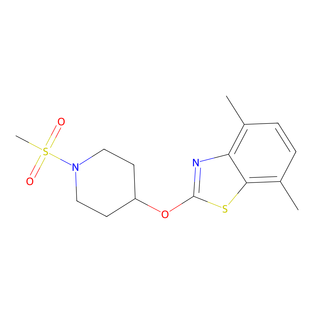 4,7-Dimethyl-2-((1-(methylsulfonyl)piperidin-4-yl)oxy)benzo[d]thiazole molecular structure, CAS 1286705-30-3