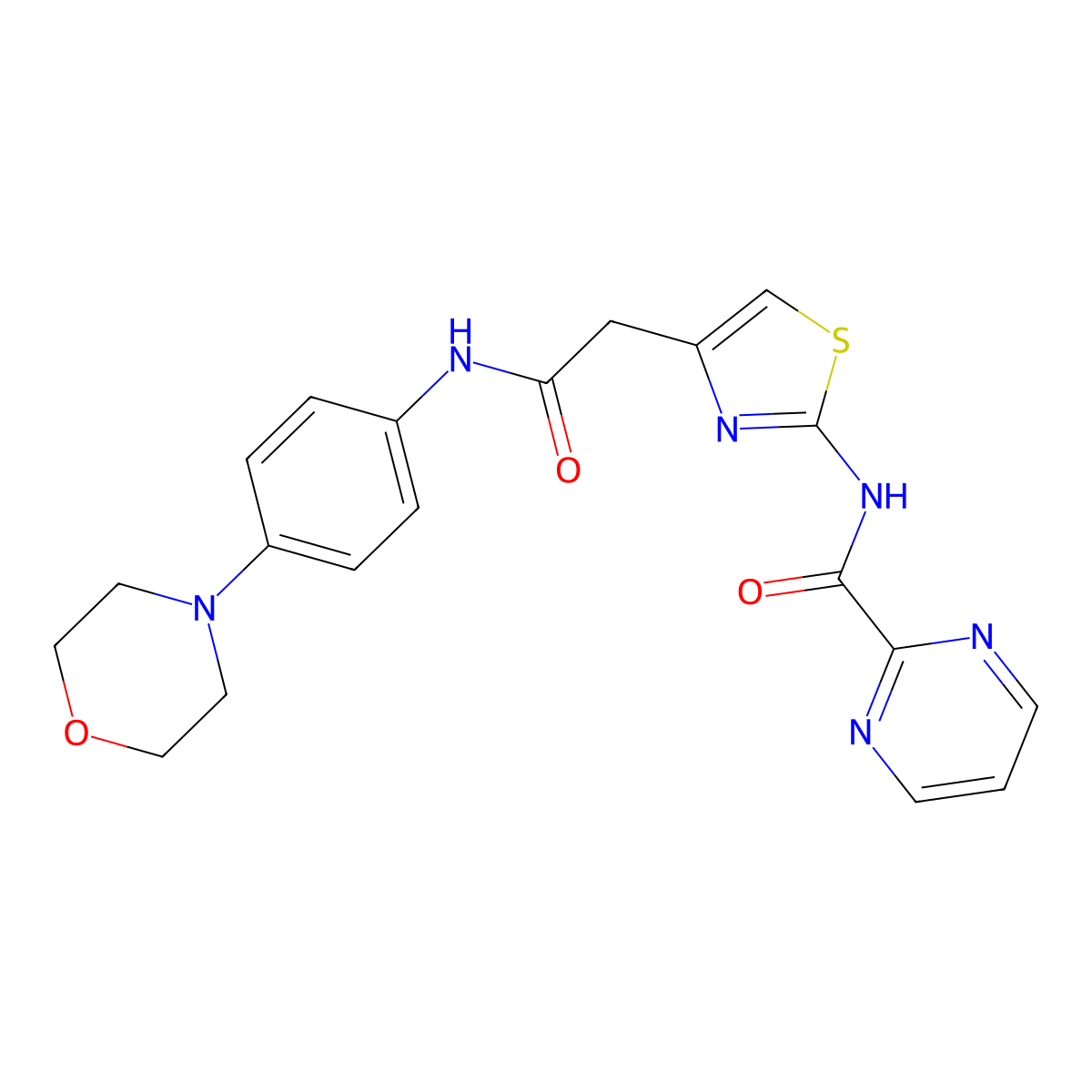 N-(4-(2-((4-morpholinophenyl)amino)-2-oxoethyl)thiazol-2-yl)pyrimidine-2-carboxamide molecular structure, CAS 1286705-33-6
