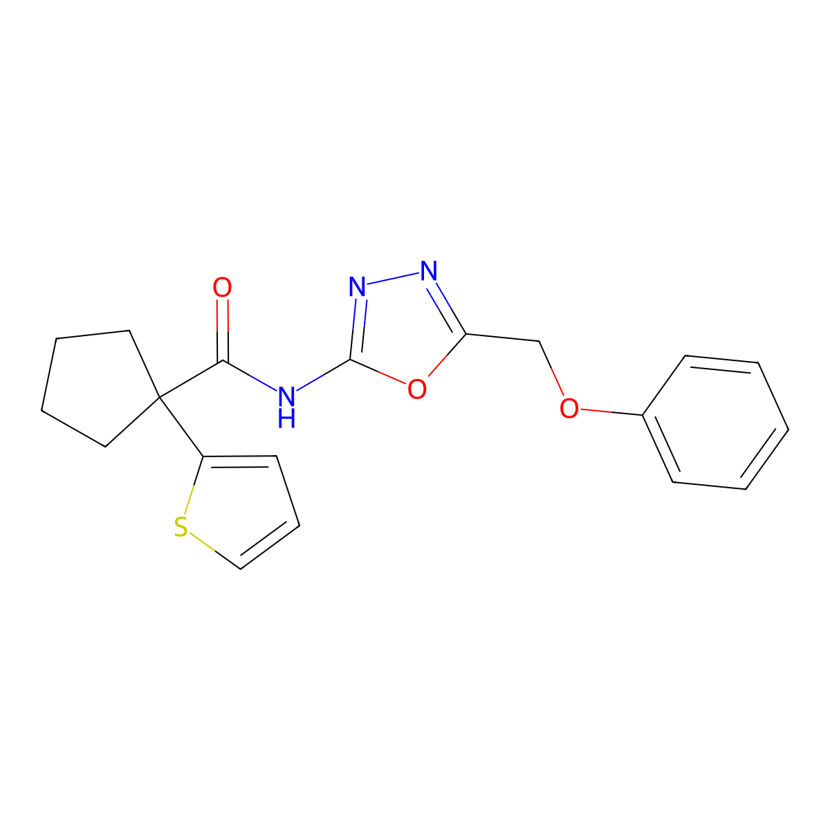 N-(5-(phenoxymethyl)-1,3,4-oxadiazol-2-yl)-1-(thiophen-2-yl)cyclopentanecarboxamide molecular structure, CAS 1286705-36-9