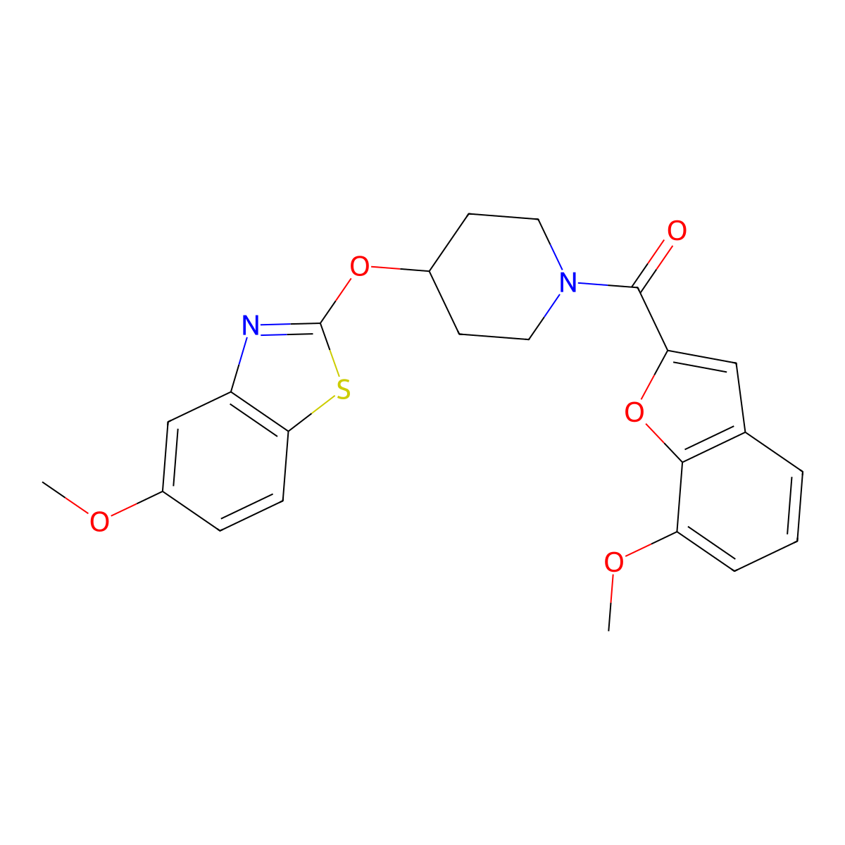 (4-((5-Methoxybenzo[d]thiazol-2-yl)oxy)piperidin-1-yl)(7-methoxybenzofuran-2-yl)methanone molecular structure, CAS 1286705-37-0