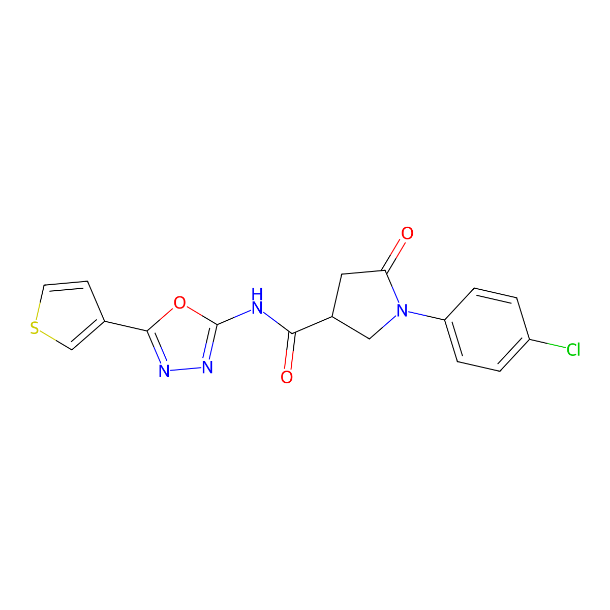 1-(4-chlorophenyl)-5-oxo-N-(5-(thiophen-3-yl)-1,3,4-oxadiazol-2-yl)pyrrolidine-3-carboxamide molecular structure, CAS 1286705-38-1