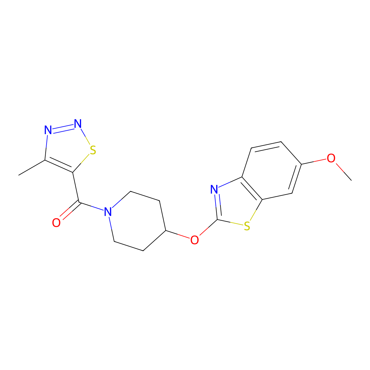 (4-((6-Methoxybenzo[d]thiazol-2-yl)oxy)piperidin-1-yl)(4-methyl-1,2,3-thiadiazol-5-yl)methanone molecular structure, CAS 1286705-42-7