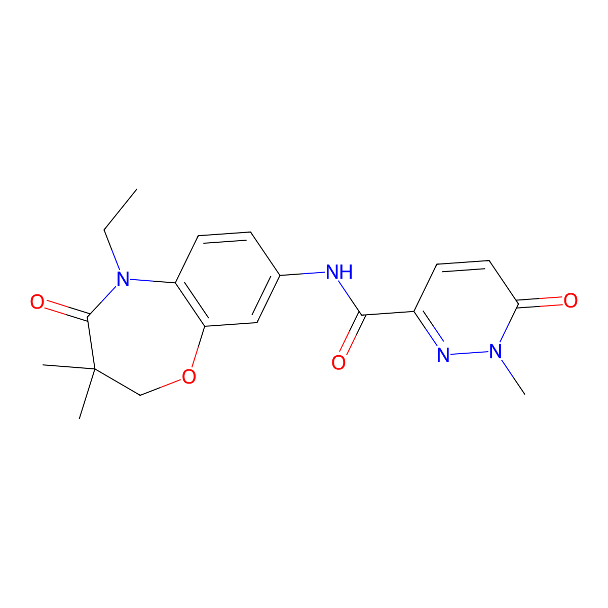 N-(5-ethyl-3,3-dimethyl-4-oxo-2,3,4,5-tetrahydro-1,5-benzoxazepin-8-yl)-1-methyl-6-oxo-1,6-dihydropyridazine-3-carboxamide molecular structure, CAS 1286705-43-8