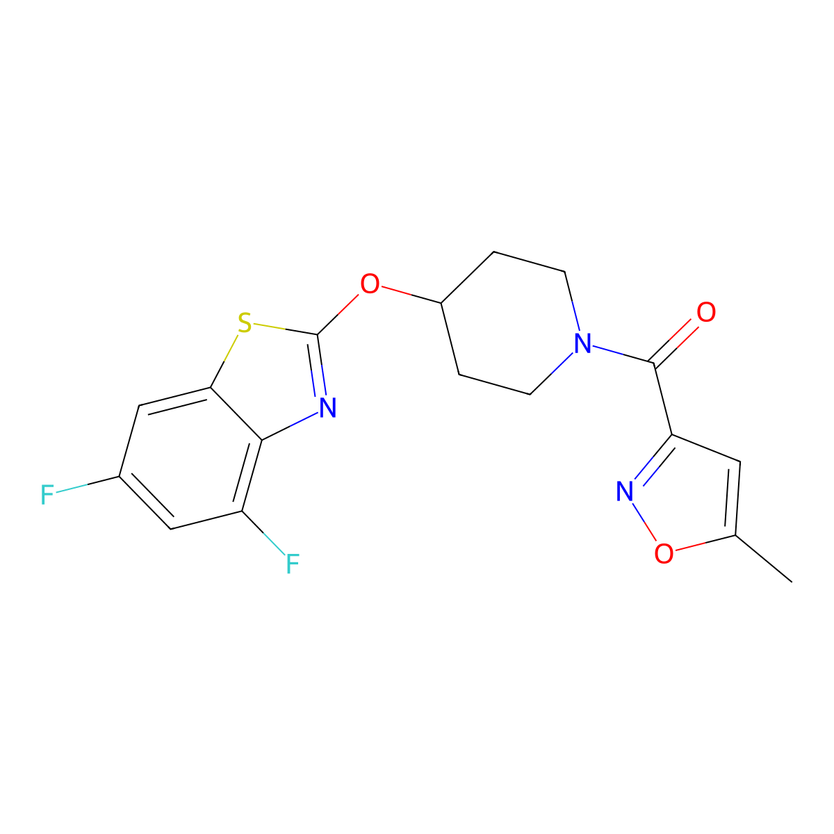 (4-((4,6-Difluorobenzo[d]thiazol-2-yl)oxy)piperidin-1-yl)(5-methylisoxazol-3-yl)methanone molecular structure, CAS 1286705-46-1
